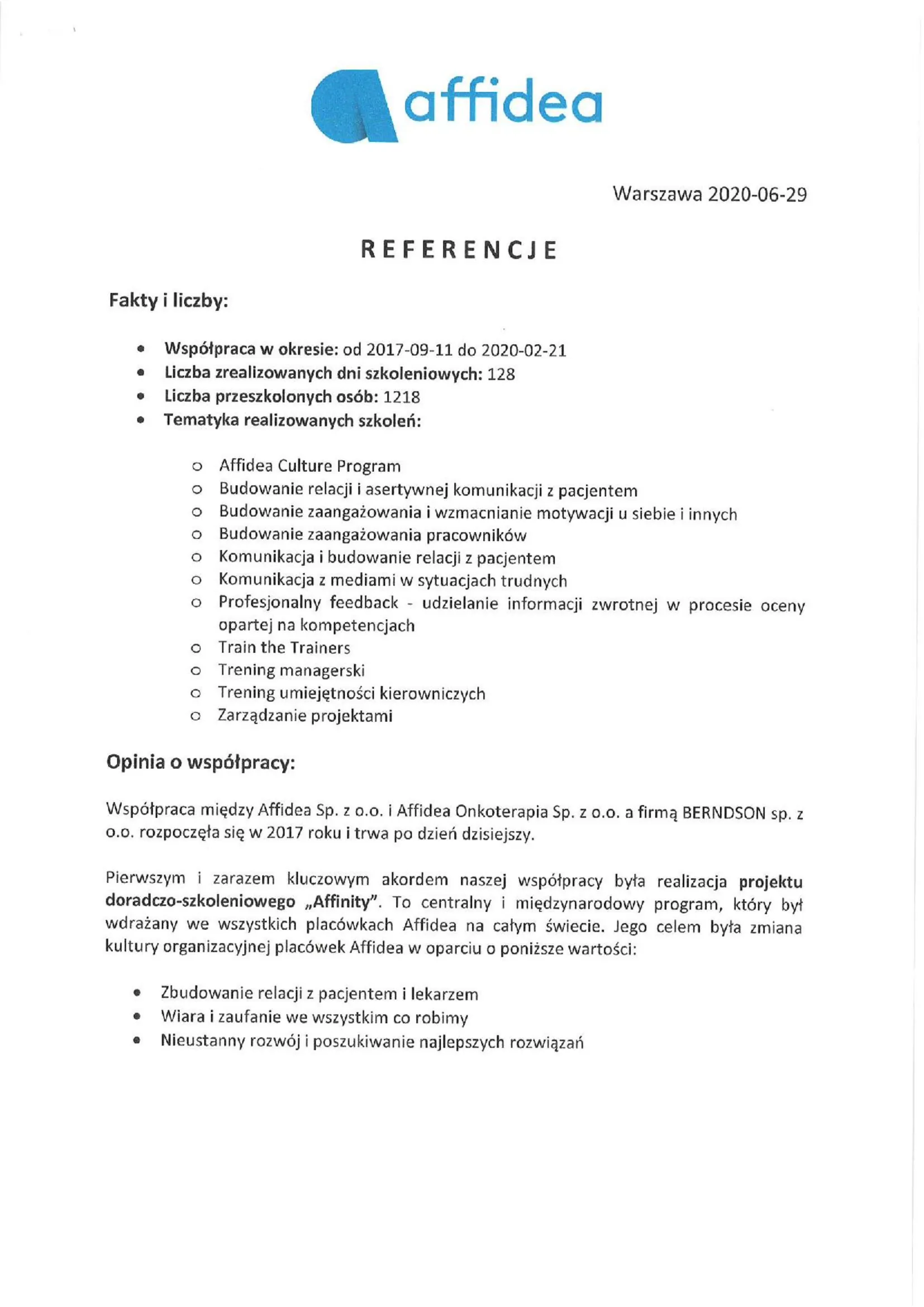 1. strona: Referencja Affidea