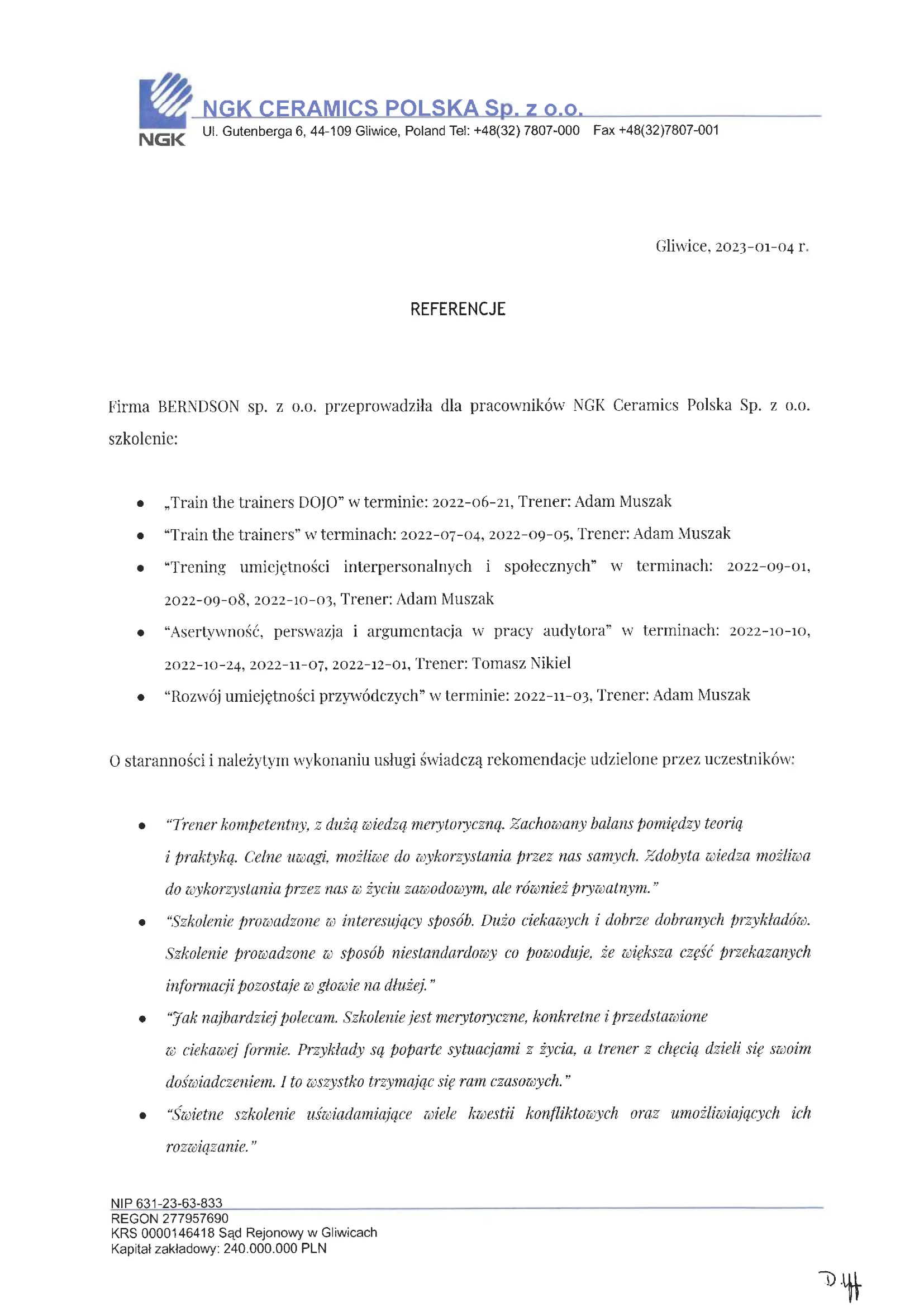 1. strona: Referencja NGK