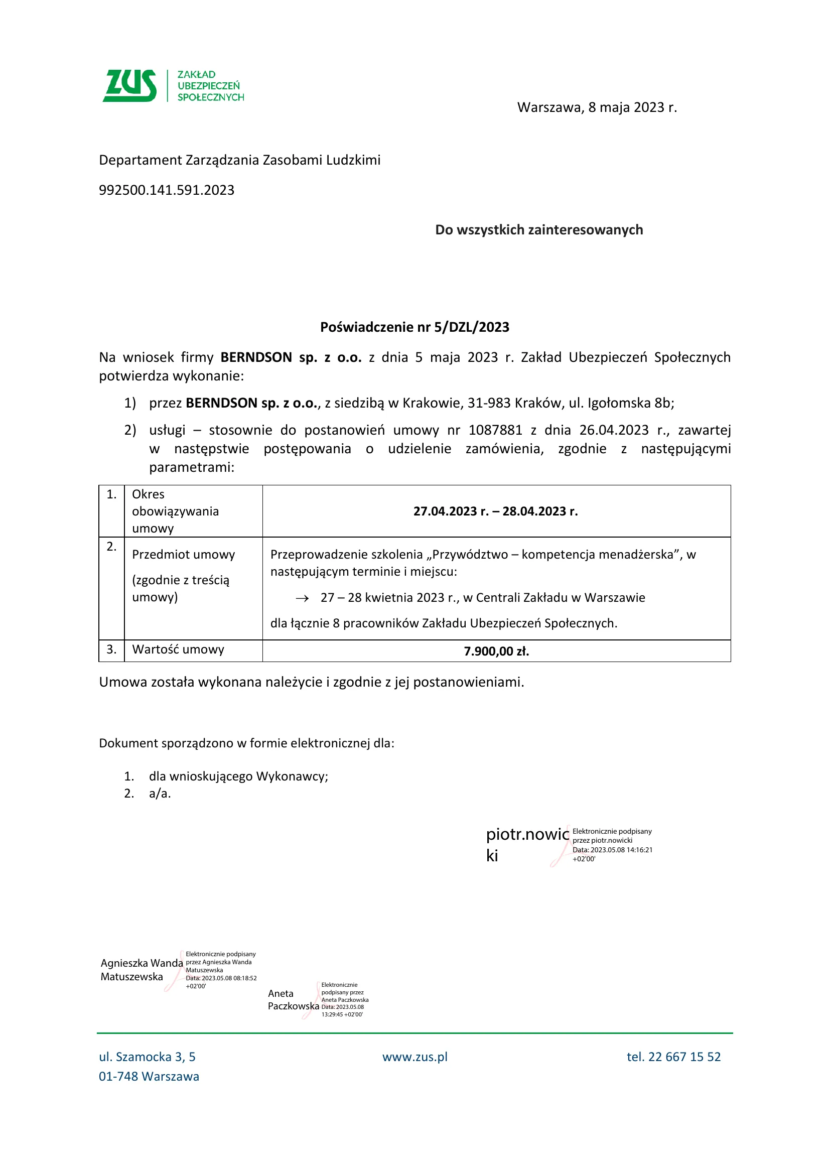 1. strona: Poświadczenie N508