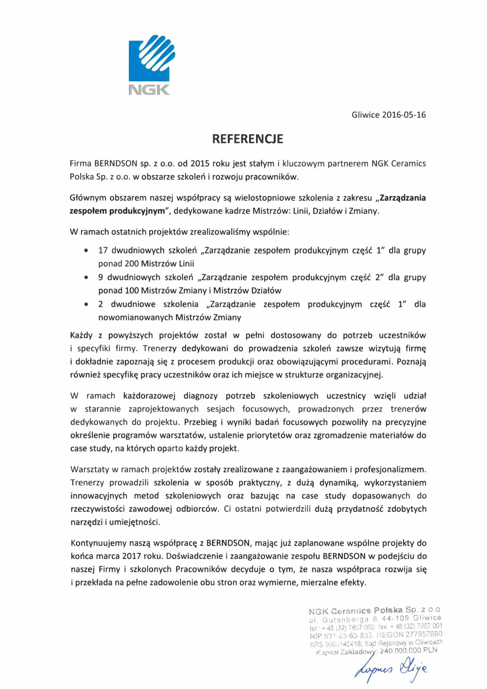 1. strona: Referencja NGK