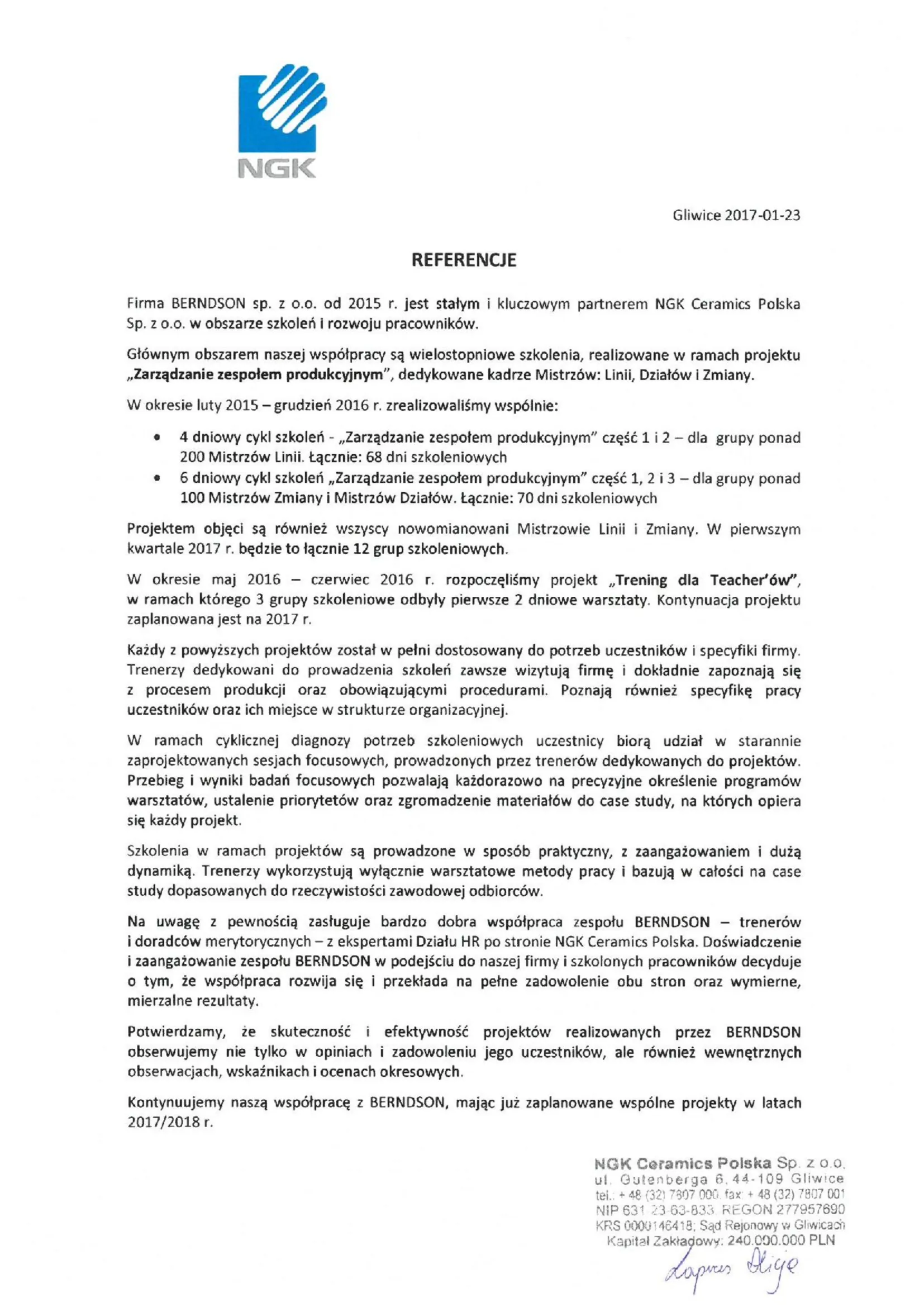 1. strona: Referencja NGK