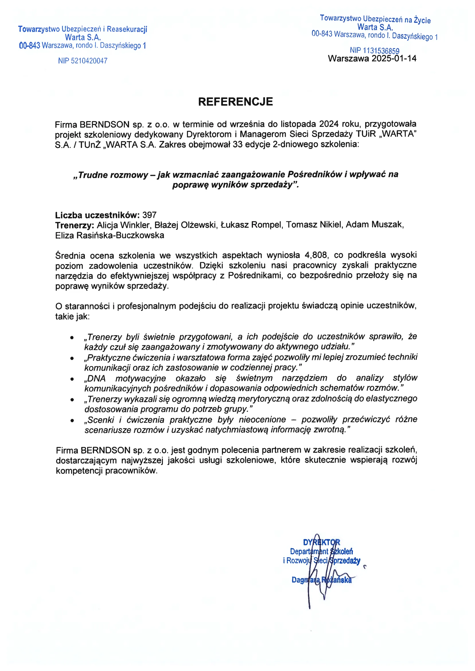 1. strona: Referencja WARTA